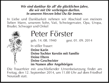 Traueranzeige von Peter Förster von Mitteldeutsche Zeitung Halle/Saalkreis
