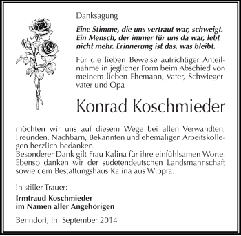 Traueranzeige von Konrad Koschmieder von Mitteldeutsche Zeitung Mansfelder Land