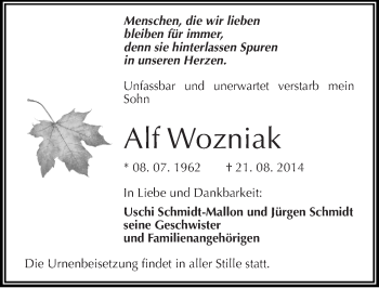 Traueranzeige von Alf Wozniak von Mitteldeutsche Zeitung Halle/Saalkreis
