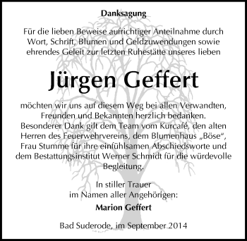 Traueranzeige von Jürgen Geffert von Mitteldeutsche Zeitung Quedlinburg