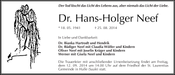 Traueranzeige von Hans-Holger Neef von Mitteldeutsche Zeitung Halle/Saalkreis