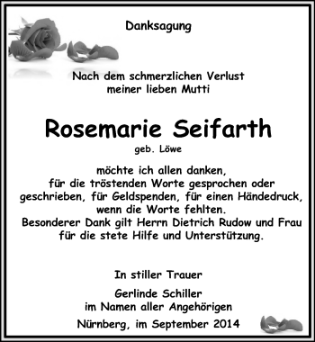 Traueranzeige von Rosemarie Seifarth von Mitteldeutsche Zeitung Naumburg/Nebra