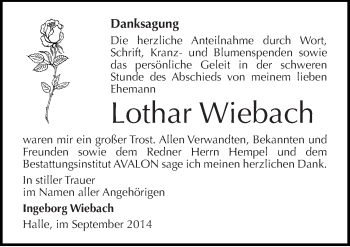 Traueranzeige von Lothar Wiebach von Mitteldeutsche Zeitung Halle/Saalkreis