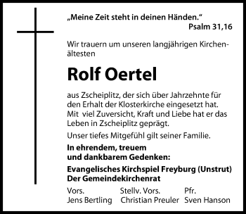 Traueranzeige von Rolf Oertel von Mitteldeutsche Zeitung Naumburg/Nebra