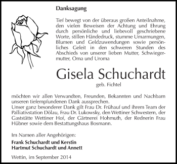 Traueranzeige von Gisela Schuchardt von Mitteldeutsche Zeitung Halle/Saalkreis