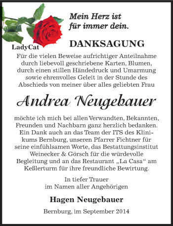 Traueranzeige von Andrea Neugebauer von Mitteldeutsche Zeitung Bernburg