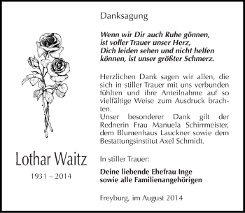 Traueranzeige von Lothar Waitz von Mitteldeutsche Zeitung Naumburg/Nebra