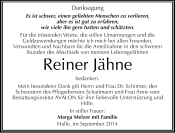 Traueranzeige von Reiner Jähne von Mitteldeutsche Zeitung Halle/Saalkreis