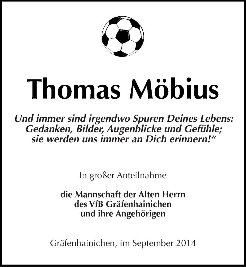  Traueranzeige für Thomas Möbius vom 13.09.2014 aus Mitteldeutsche Zeitung Wittenberg
