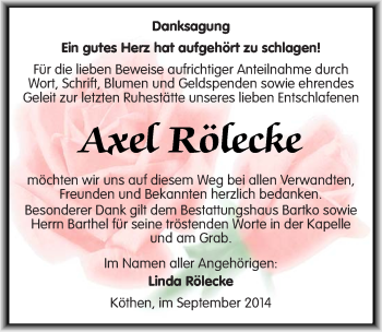 Traueranzeige von Axel Rölecke von Mitteldeutsche Zeitung Köthen