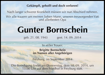 Traueranzeige von Gunter Bornschein von Mitteldeutsche Zeitung Naumburg/Nebra