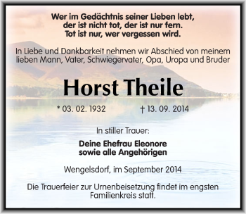 Traueranzeige von Horst Theile von Mitteldeutsche Zeitung Weißenfels