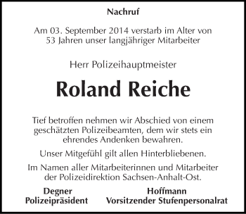 Traueranzeige von Roland Reiche von Mitteldeutsche Zeitung Bitterfeld