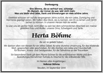 Traueranzeige von Herta Böhme von Mitteldeutsche Zeitung Halle/Saalkreis