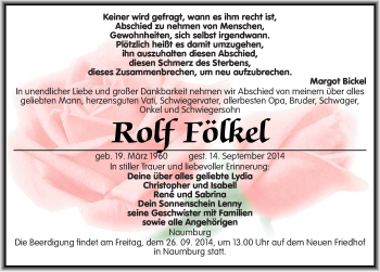 Traueranzeige von Rolf Fölkel von Mitteldeutsche Zeitung Naumburg/Nebra