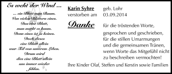 Traueranzeige von Karin Syhre von Mitteldeutsche Zeitung Merseburg/Querfurt