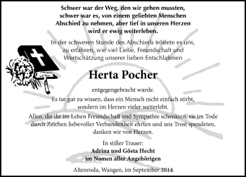 Traueranzeige von Herta Pocher von Mitteldeutsche Zeitung Naumburg/Nebra