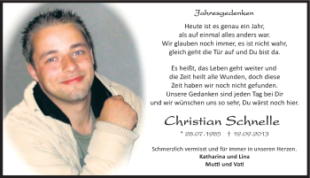 Traueranzeige von Christian Schnelle von Mitteldeutsche Zeitung Sangerhausen