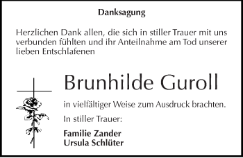 Traueranzeige von Brunhilde Guroll von Mitteldeutsche Zeitung