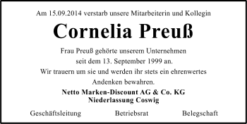 Traueranzeige von Cornelia Preuß von Mitteldeutsche Zeitung Halle/Saalkreis