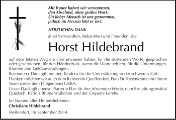 Traueranzeige von Horst Hildebrand von Mitteldeutsche Zeitung Köthen