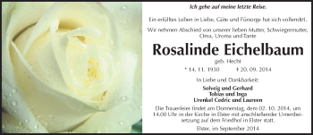 Traueranzeige von Rosalinde Eichelbaum von Mitteldeutsche Zeitung Wittenberg