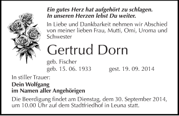 Traueranzeige von Gertrud Dorn von Mitteldeutsche Zeitung Merseburg/Querfurt