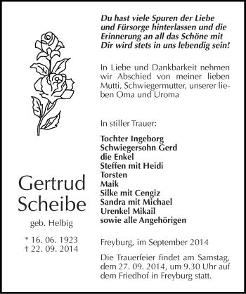 Traueranzeige von Gertrud Scheibe von Mitteldeutsche Zeitung Naumburg/Nebra