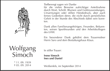 Traueranzeige von Wolfgang Simoch von Mitteldeutsche Zeitung Weißenfels