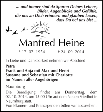 Traueranzeige von Manfred Heine von Mitteldeutsche Zeitung Naumburg/Nebra