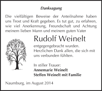 Traueranzeige von Rudolf Weinelt von WVG - Wochenspiegel NMB / WSF / ZTZ
