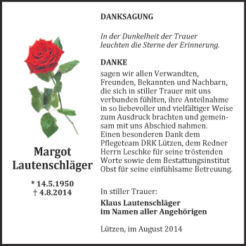 Traueranzeige von Margot Lautenschläger von Super Sonntag Merseburg