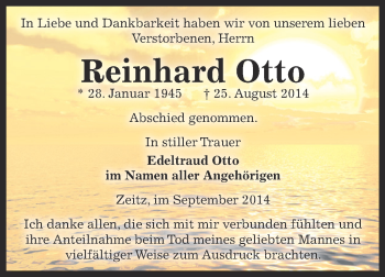 Traueranzeige von Reinhard Otto von Super Sonntag Zeitz