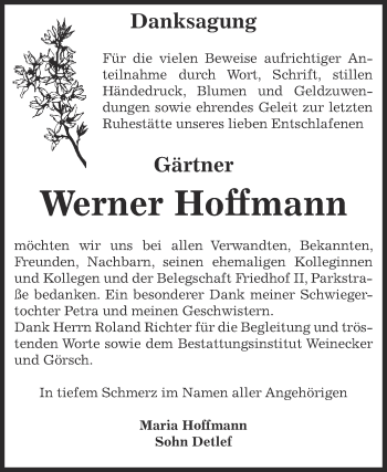 Traueranzeige von Werner Hoffmann von Super Sonntag Bernburg