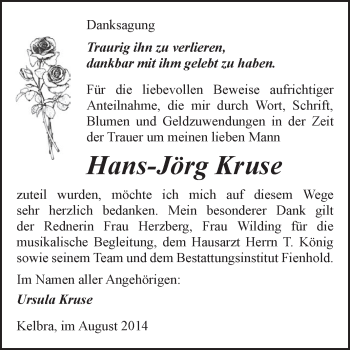 Traueranzeige von Hans-Jörg Kruse von Super Sonntag SGH Mansf. Land