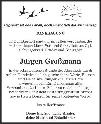 Traueranzeige von Jürgen Großmann von Super Sonntag Bernburg