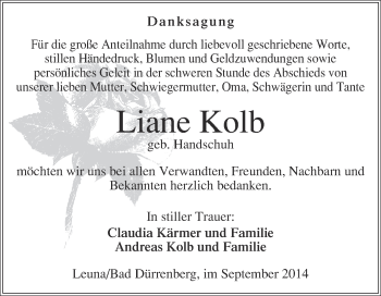 Traueranzeige von Liane Kolb von Super Sonntag Merseburg