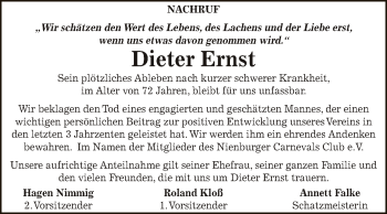 Traueranzeige von Dieter Ernst von Super Sonntag Bernburg