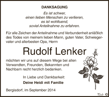 Traueranzeige von Rudolf Lenker von Super Sonntag Zeitz