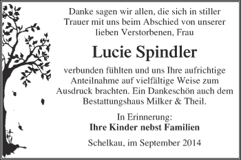 Traueranzeige von Lucie Spindler von WVG - Wochenspiegel NMB / WSF / ZTZ