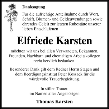 Traueranzeige von Elfriede Karsten von Super Sonntag Dessau / Köthen