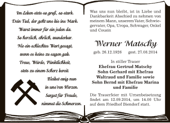 Traueranzeige von Werner Matschy von Super Sonntag Bernburg