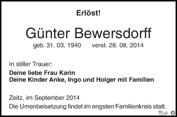 Traueranzeige von Günter Bewersdorff von Super Sonntag Zeitz