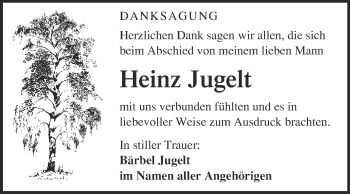 Traueranzeige von Heinz Jugelt von WVG - Wochenspiegel NMB / WSF / ZTZ