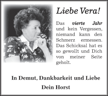 Traueranzeige von Vera  von Super Sonntag Bernburg