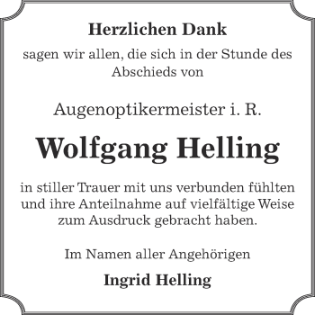 Traueranzeige von Wolfgang Helling von Super Sonntag Bernburg