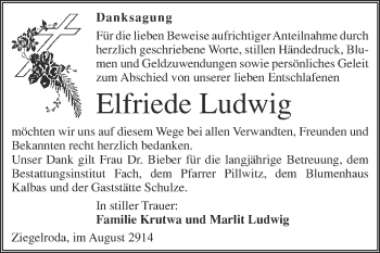 Traueranzeige von Elfriede Ludwig von WVG - Wochenspiegel Merseburg