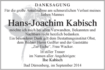 Traueranzeige von Hans-Joachim Kabisch von Super Sonntag Merseburg