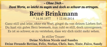 Traueranzeige von René Brinkmann von WVG - Wochenspiegel Bitterfeld