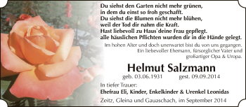 Traueranzeige von Helmut Salzmann von Super Sonntag Zeitz